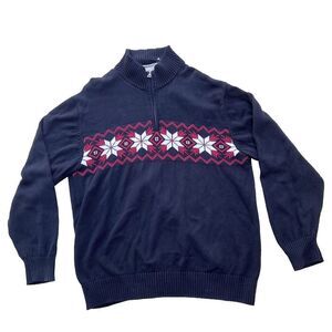 Vintage Weatherproof 1/4 Zip Snowflake Nordic Pullover Sweater Black plus Sz XXL